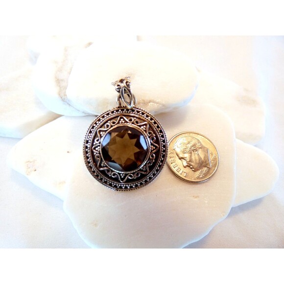 Smoky Quartz Sterling Silver Bali Style Handmade Pendant - Picture 4 of 5